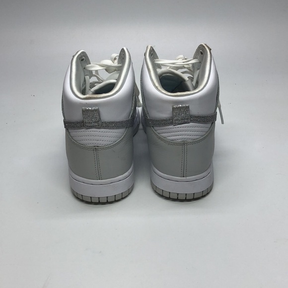 Used Nike Women's Dunk High White/ Metallic Silver FJ4578-100 Fashion Shoes - Picture 4 of 5
